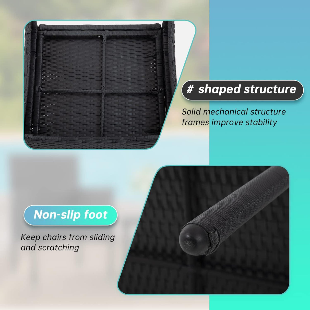 Ruesleag Patio Furniture 3 Pieces Outdoor Wicker Patio Furniture Conversation Set Patio Set Bistro Table Set for Backyard Porch Poolside Garden Balcony Lawn,Glass Coffee Table &RattanChairs Set,Black Ruesleag