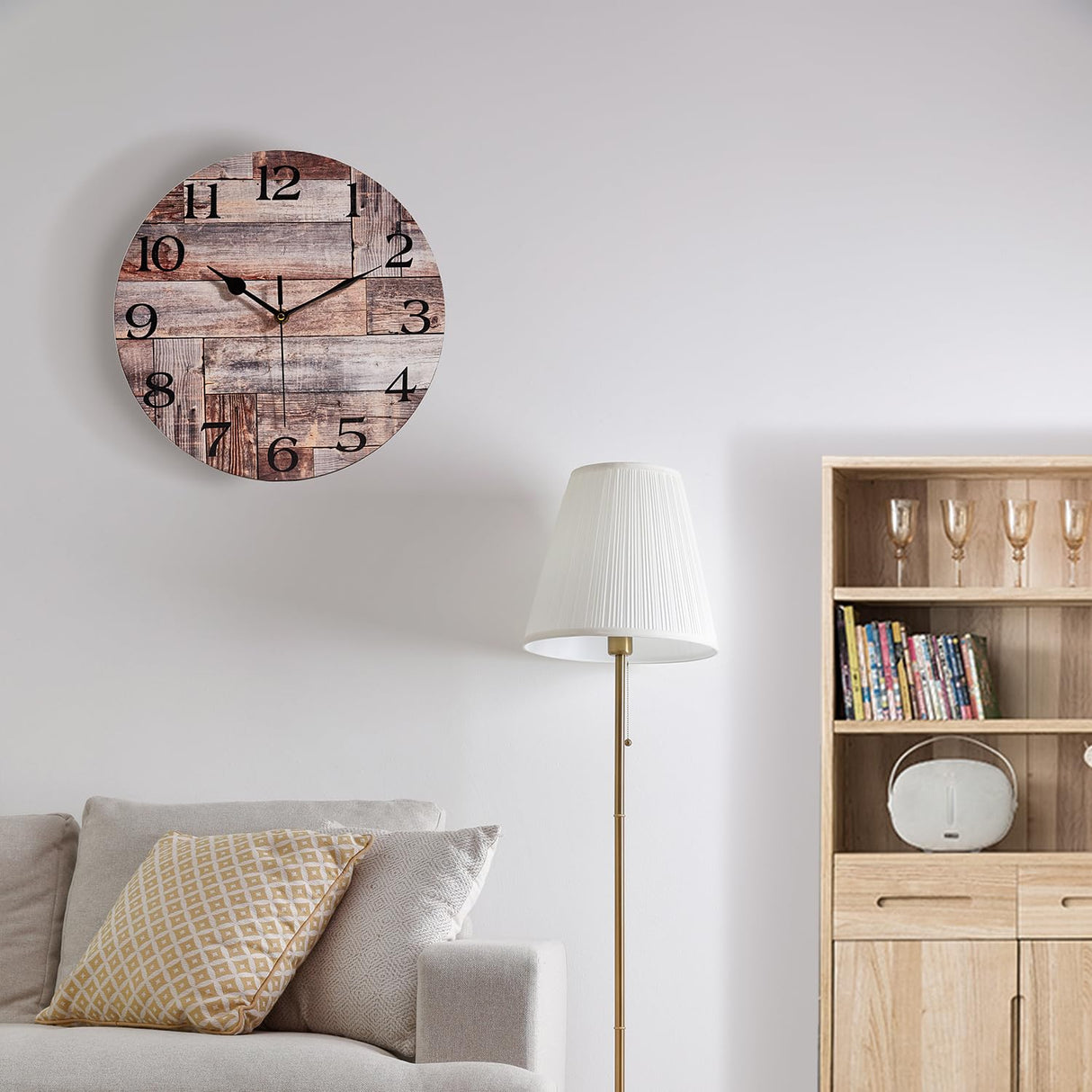 ACOZUHSE Silent Non-Ticking Wall Clocks, Brown Wood Barn Board Pine Plank Rustic Wall Clocks, Battery Operated 12 Inch Round Wall Clock for Home Decor Living Room Kitchen Office ACOZUHSE
