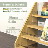 NiHome 4-Tier Bamboo & Acrylic Greeting Card Display Stand for Cards, Photos, Postcards - Durable Stylish Showcase Organizer with High-Transparency Panels for Home, Wedding & Keepsakes NiHome