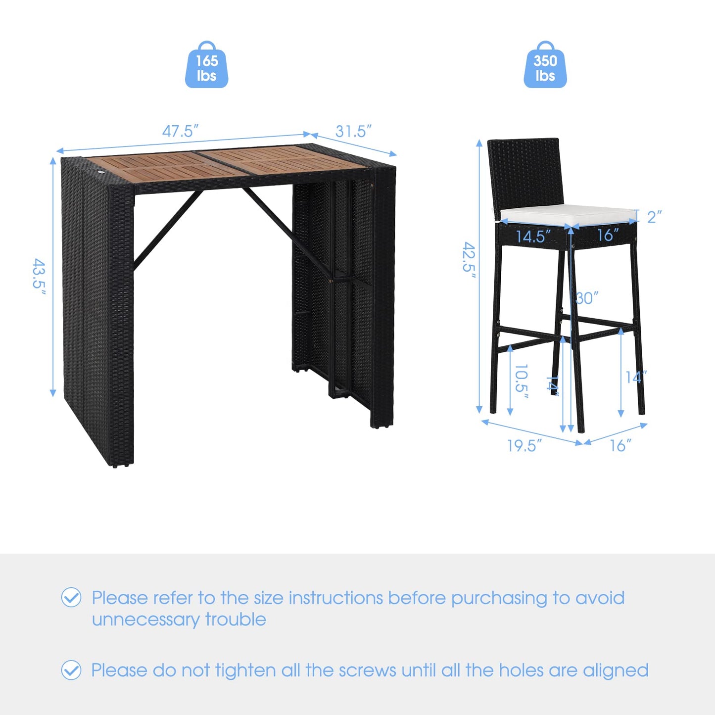 Tangkula 5-Piece Off White Outdoor Wicker Bar Set with Acacia Wood Table and Cushioned Stools