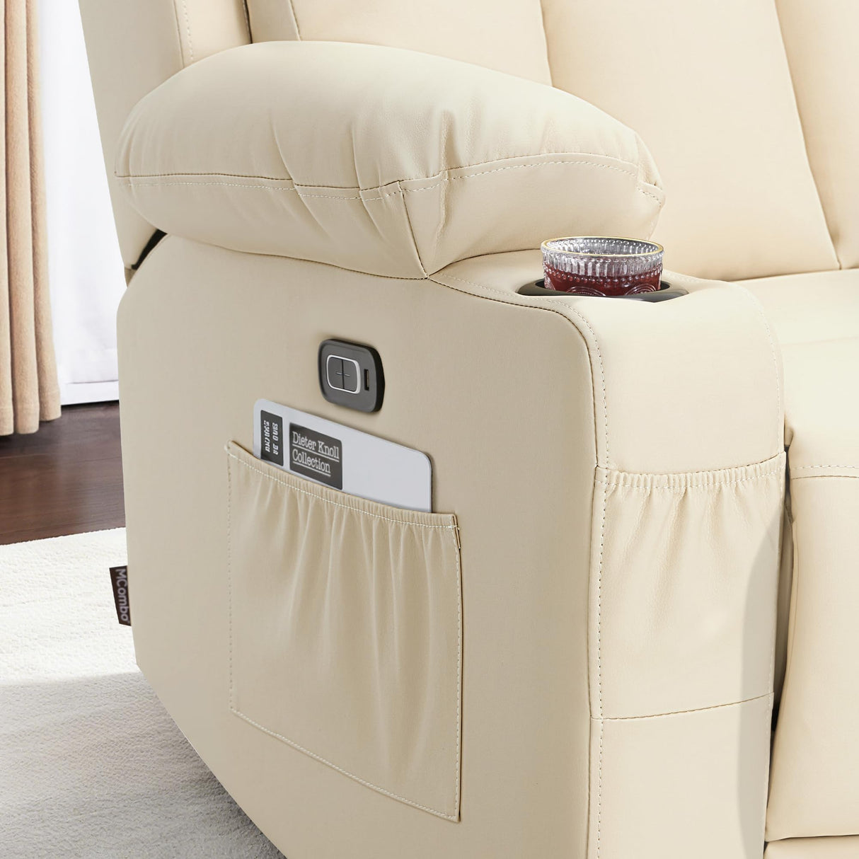 MCombo 61" Zero Gravity Power Loveseat Recliner with Heat and Vibration Massage, Reclining Loveseat Sofa with USB Ports, Cup Holders for Living Room, Faux Leather 6075 (Cream White) MCombo