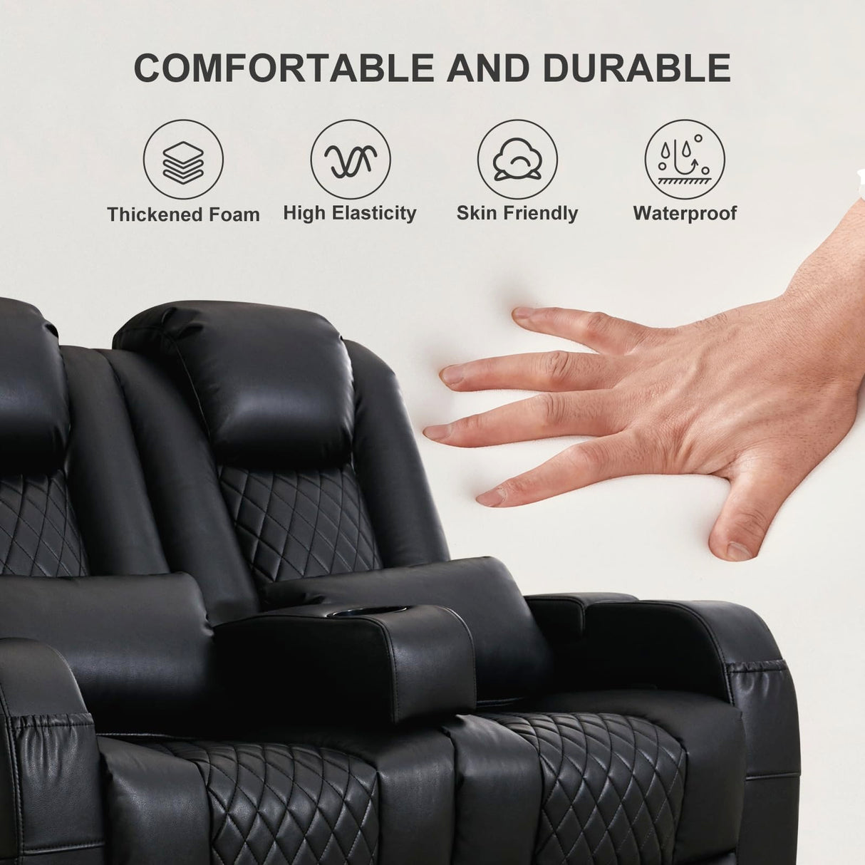 Attliahome 57" RV Loveseat Recliner, Double Recliner Furniture with 3 Arms and 2 Pillows, Wall Hugger Recliners & 135° Reclining Theater Seating (Black PU Leather RV Couch) Attliahome