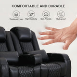 Attliahome 57" RV Loveseat Recliner, Double Recliner Furniture with 3 Arms and 2 Pillows, Wall Hugger Recliners & 135° Reclining Theater Seating (Black PU Leather RV Couch) Attliahome