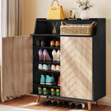 YITAHOME Shoe Cabinet with Doors, 5-Tier Shoe Storage Cabinet with Open Shelves, Large Capacity Wooden Shoes Rack Organizer with Pine Wood Legs for Entryway/Hallway/Closet YITAHOME