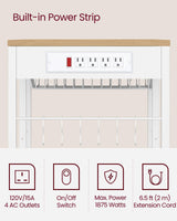 VASAGLE Baker's Rack, Coffee Bar Stand with Charging Station, Storage Shelves, Pull-Out Wire Basket, Table for Microwave, Kitchen, Oak Beige UKKS036Y09, 15.7 x 35.4 x 35.6 Inches VASAGLE