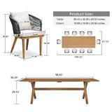 PURPLE LEAF 11 Pieces Patio Dining Set Wicker Outdoor Furniture Rectangular Table and Chairs Set for Garden Deck Teak-Finish Aluminum Frame Backyard Kitchen Set, Cushions and Pillows Included PURPLE LEAF