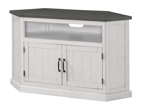 Martin Svensson Home Rustic Solid Wood Corner TV Stand, White Stain with Grey Stain Top Martin Svensson Home