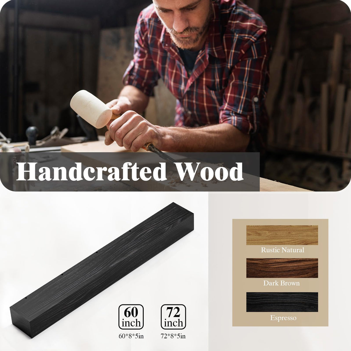 Easyego Fireplace Mantel Shelf 60", Rustic Wood Mantles for Over Fireplaces, Wall Mounted Farmhouse Decor, with Brushed Surface Workmanship(60Lx8Dx5H, Espresso) Easyego