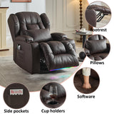 OQQOEE Power Recliner Chair,Electric Swivel Rocker Recliner,Glider Rocking Chairs Home Theater Seating with Massage Heat,Cup Holders,USB Ports for Living Room (Brown PU) OQQOEE