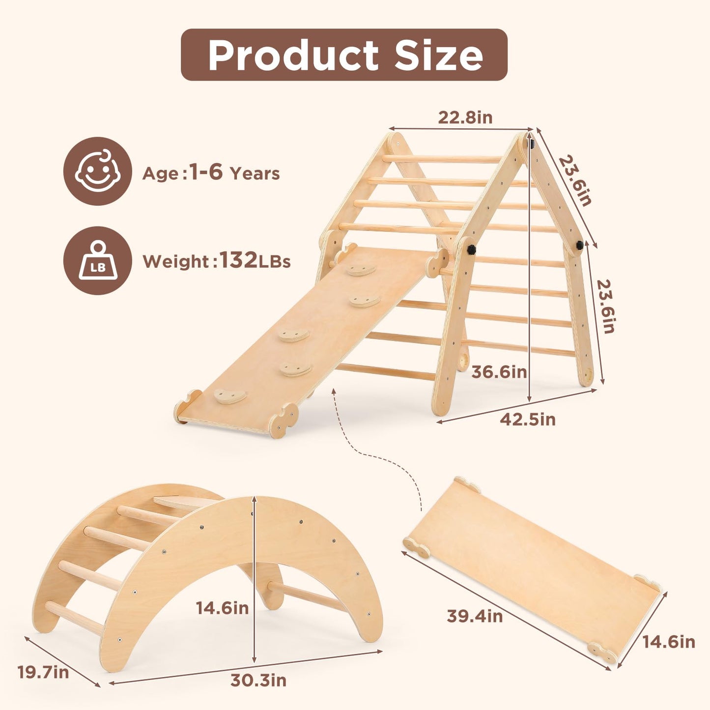 Dripex Deformable Pikler Triangle Set, Large Montessori Climbing Set with Over 20 Playing Modes, Pikler Triangle with Slide Arch Rocker, Premium Early Learning Climbing Toys for Toddlers 1-3 Inside