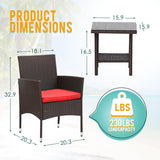 PayLessHere Set of 3 Outdoor Furniture Set Patio Furniture Set Brown Conversation Set with 2 Rattan Chairs Glass Coffee Table for Coffee Bar Poolside Patio Outdoor, Red Cushions PayLessHere