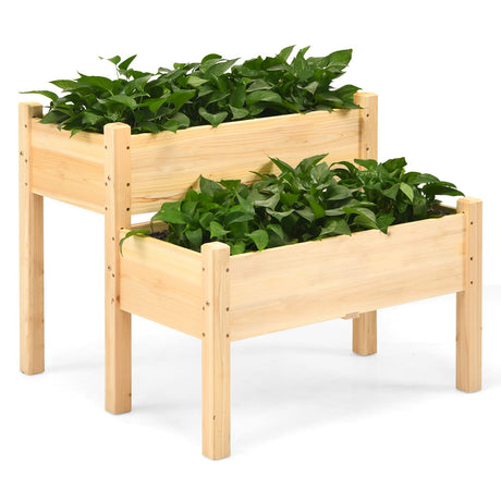 RELAX4LIFE 2-Tier Raised Garden Bed - Fir Wood Garden Elevated Planter Box with Legs, 8 Drainage Holes,220 Capacity for Growing Vegetable, Elevated Garden Bed for Outdoor Yard Patio Balcony (Natural) RELAX4LIFE