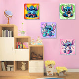 KOJEFCV 4 Pack Cartoon Paint by Numbers for Kids with Framed Canvas-with Wooden Easel, Paint by Number for Kids Ages 4-8-12, DIY Easy Acrylic Oil Painting Kits for Home Wall Decor (8X8inch) KOJEFCV