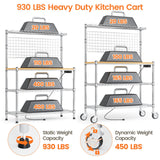 Leteuke Bakers Rack with Power Outlet & Storage, 36 Inch Microwave Stand Kitchen Cart, 4-Tier Metal Kitchen Shelves Cart with Wheels & 20 S-Hooks for Kitchen, NSF Certified, 63 x 18 x 36 Inch-Chrome Leteuke