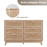 Okvnbjk 6 Drawer Dresser for Bedroom, Rattan Dressers & chests of Drawers with Wood Handles, Boho Chest of Drawers for Bedroom, Living Room and Entryway, Oak Okvnbjk