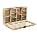 Ikee Design Wooden Collection Display Case with Hinged and Clear Tempered Glass Top, Wall Mounted 10 Slots Wood Display Storage Box for Mini Figures, Collections, Essential Oils, Oak Color Ikee Design