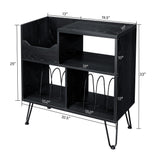 TC-HOMENY Record Player Stand with Vibration-Isolated Turntable Design, Vinyl Record Storage Table with Charging Station, Mid-Century Modern Turntable Stand (Black) TC-HOMENY