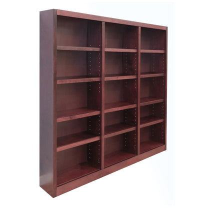 Traditional 72-Inch Triple Wide Wood Bookcase with 15 Adjustable Shelves in Cherry Finish - WoodArtSupply