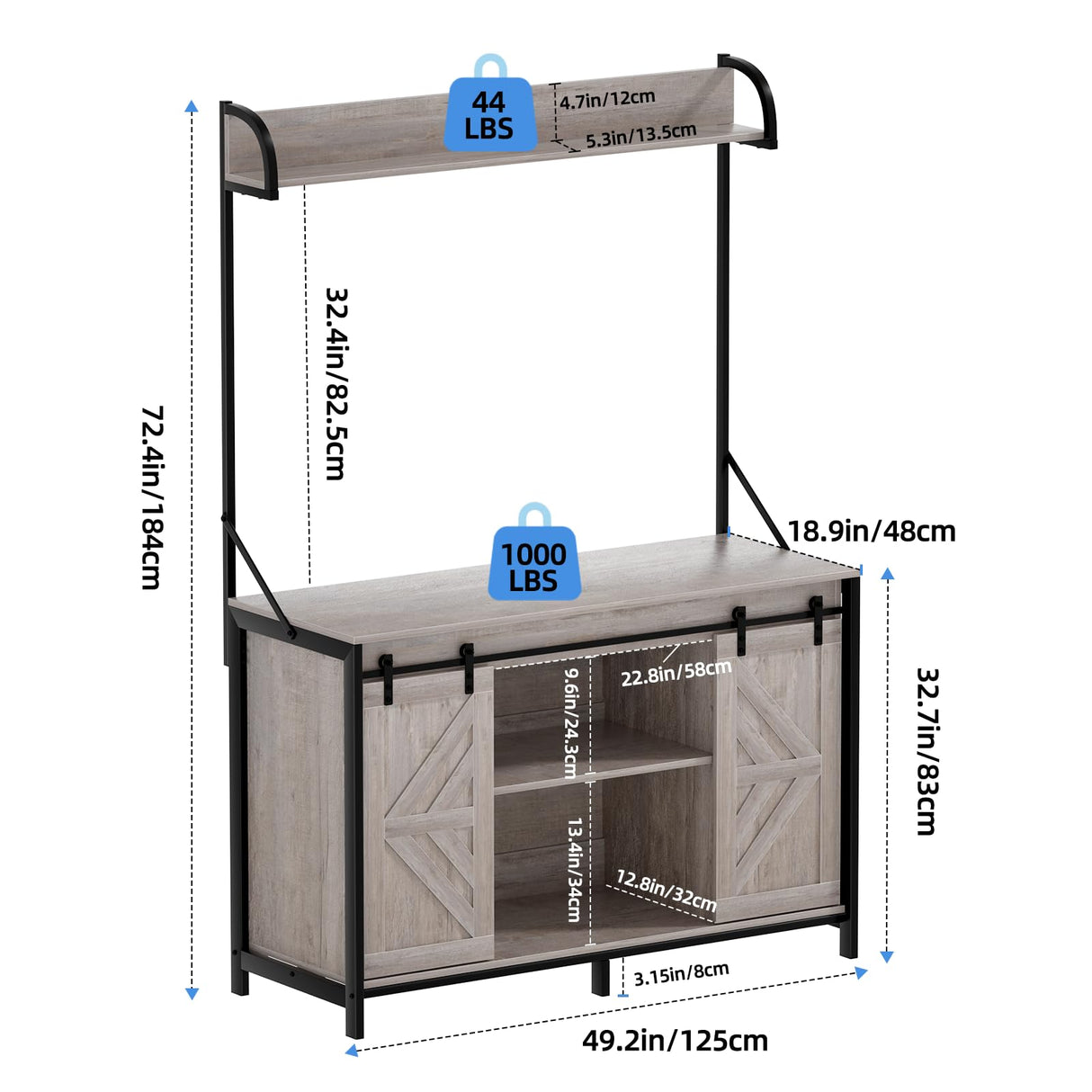 SYESWAY 55-75 Gallon Fish Tank Stand with Power Outlets, Heavy Duty Metal Frame Aquarium Stand with Barn Door, Turtle Reptile Terrariums Stand, 1000LBS Capacity, Grey SYESWAY