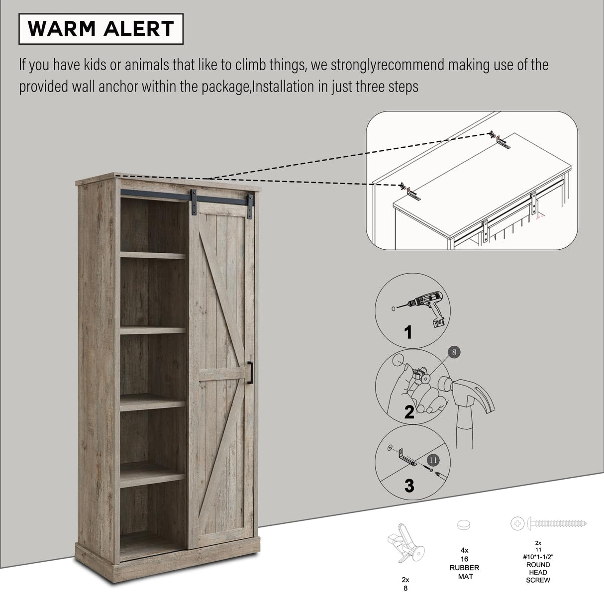 vimitty 72" Tall Farmhouse Storage Cabinet, Large Kitchen Pantry with Sliding Barn Doors & Adjustable Shelves, Versatile Cupboard for Kitchen, Dining Room, Bathroom, Light Rustic Oak vimitty