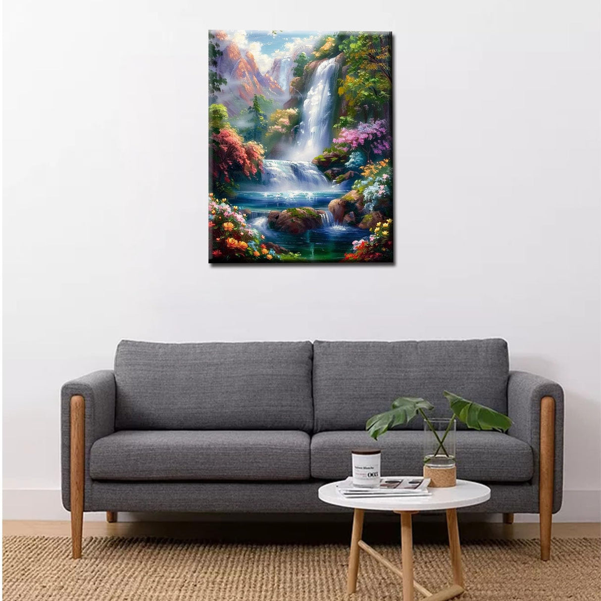 Aihonmin Autumn Forest Paint by Numbers Waterfallat Sunlight Paint by Numbers Kits for Adult Beginners,Tranquility Fall Scenery Painting Kits Home Wall Decor Art Crafts Without Framed 16''W x 20''H Aihonmin