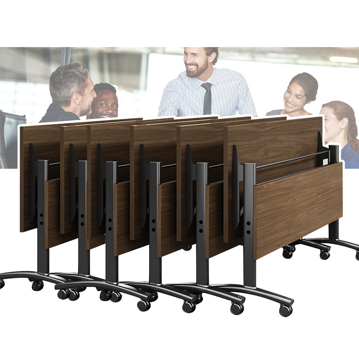 Conference Table, Folding Conference Room Tables With Flip-Top Design Rectangular Modular Conference Room Table with Caster, for Office Conference Room Training Room ( 6PCS 55.1 * 23.6 * 29.5in) GOYQGLE