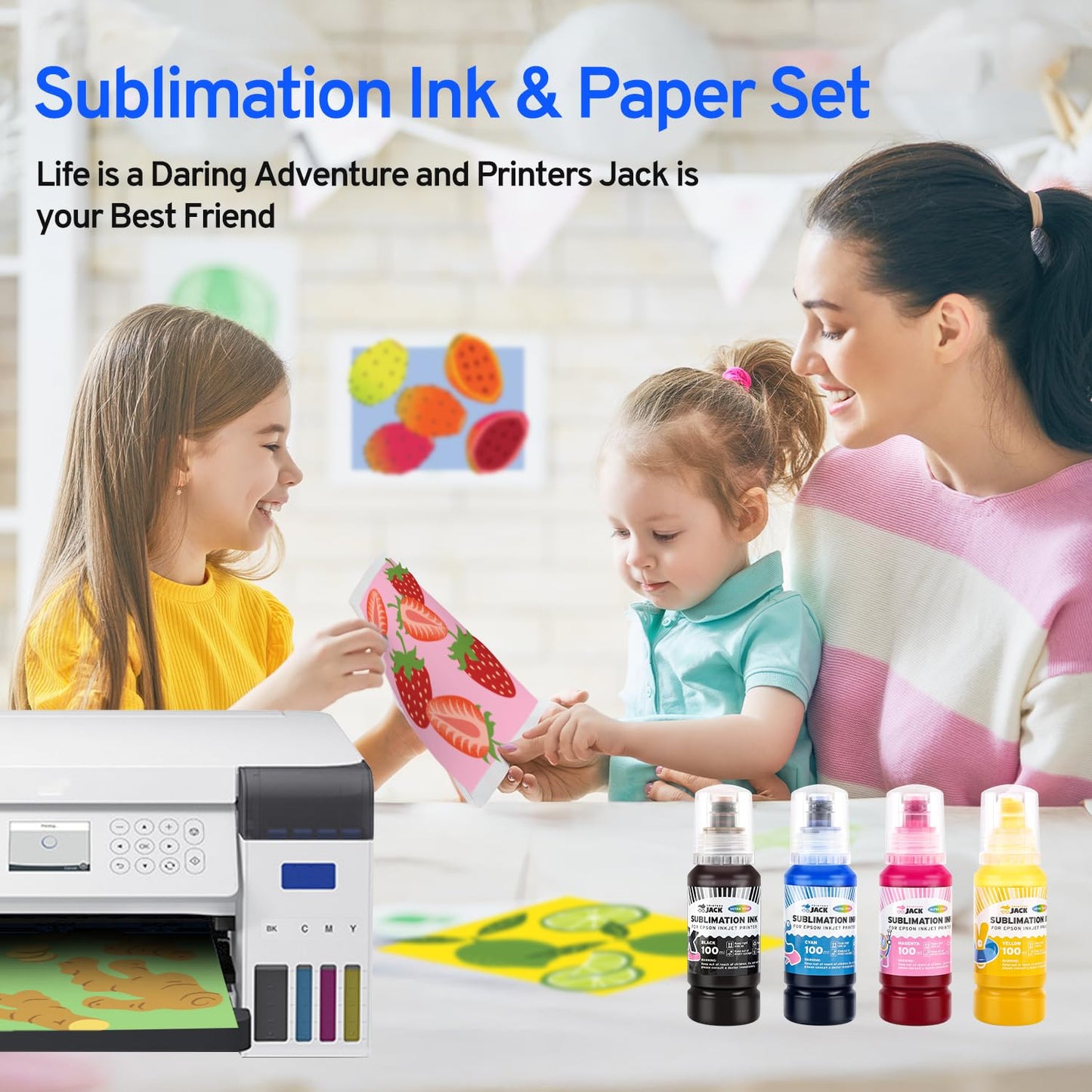 Printers Jack Sublimation Ink & 150 Sheet Sublimation Paper 8.5x11’’ 120G, 2 Pack Teflon Sheet, Heat Tape compatible for Inkjet Printer ET-2800 ET-15000 ET-2803 ET-2760 ET-2400 ET-4700 ET-4800 ET-2720