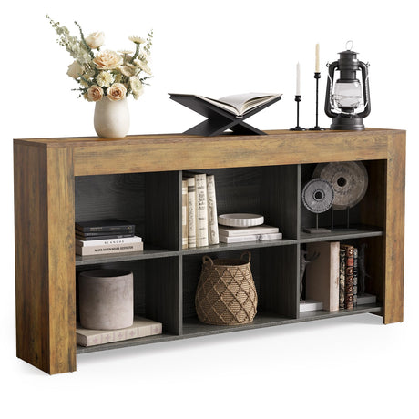 LITTLE TREE Console Table with Storage, 63-Inch Narrow Long Sofa Table, Entryway Table with 6 Cubes, Farmhouse Storage Shelves for Entryway, Living Room LITTLE TREE