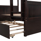 Merax Full Over Full Bunk Bed with Trundle,Wooden Trundle Bed Frame with Ladder Safety Guardrail,Convertible to 2 Platform Beds for Kids Teens,Espresso Merax