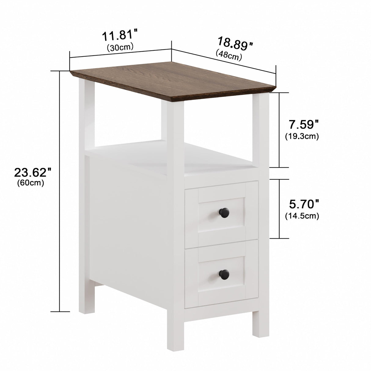 ChooChoo Farmhouse End Tables Set of 2, 3-Tier Narrow Nightstand with 2 Drawers, Slim Bedside Tables with Open Shelf for Small Space Living Room,White ChooChoo