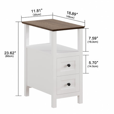 ChooChoo Farmhouse End Tables Set of 2, 3-Tier Narrow Nightstand with 2 Drawers, Slim Bedside Tables with Open Shelf for Small Space Living Room,White ChooChoo