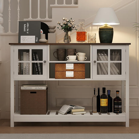 ChooChoo Farmhouse Entryway Table with Storage & Doors, Console Table with Adjustable Shelf, Narrow Long Sofa Table for Living Room, Hallway, Behind Couch, Soft White ChooChoo