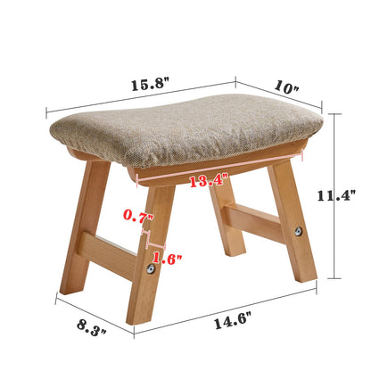 Aibiju Foot Rest Ottoman 15.8x10x11.4 inch, Small Foot Stool Ottoman, Wooden Step Stool with Soft Cushion for Living Room Bedroom and Kitchen (Khaki Cover+Natural Wood Legs) YD-1358