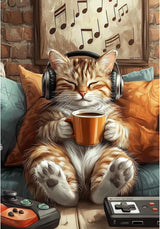 RYMILIE Cat Diamond Art Kits for Adults,Music Diamond Painting Kits for Beginners,DIY 5D Coffee Diamond Painting Kit for Home Wall Decor Gifts【11.8x15.7Inch】 RYMILIE