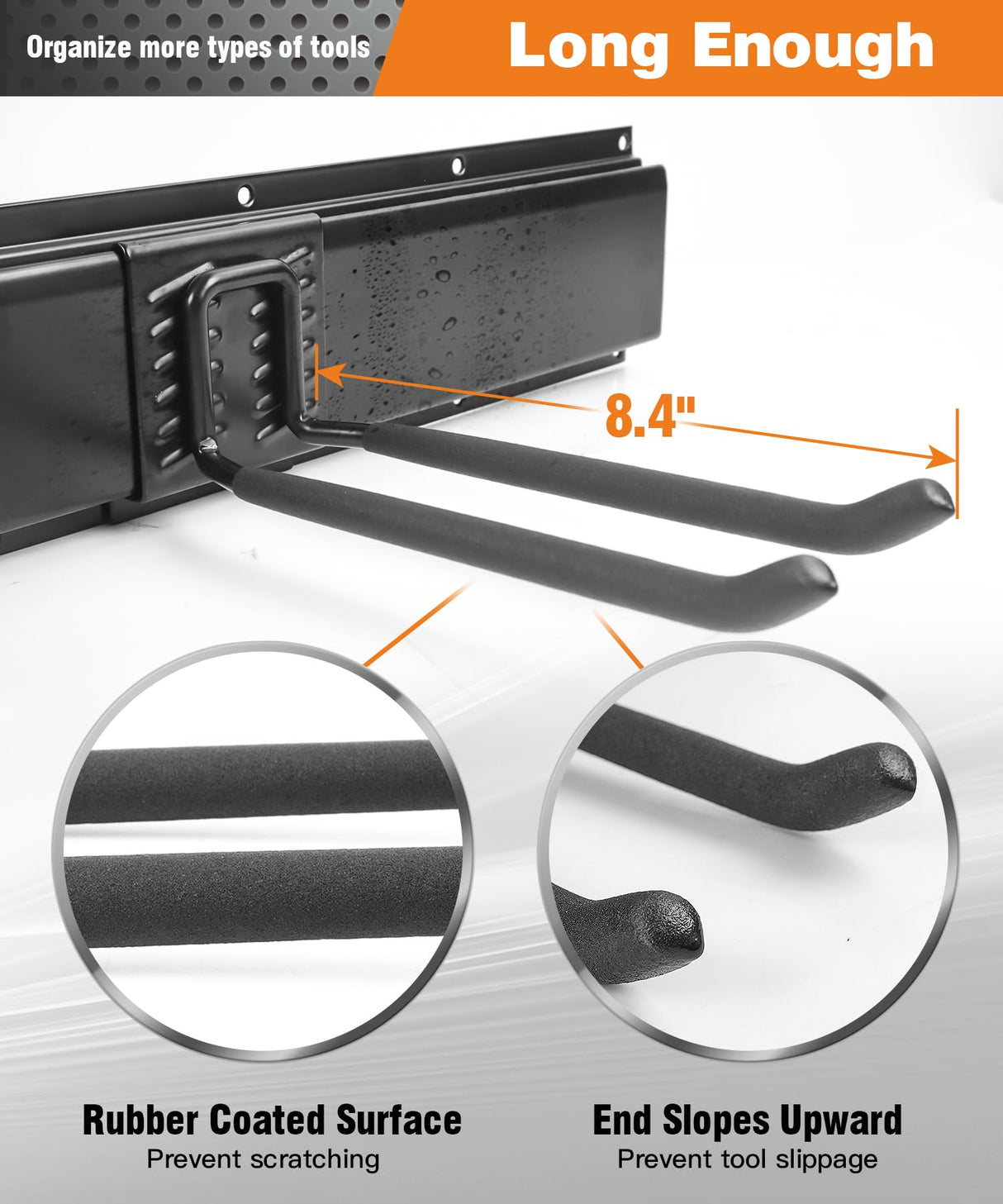 Garage Tool Organizer Wall Mount, 49.5 Inch Garage Organization and Storage Heavy Duty with 3 Packs Rails and 6 Adjustable Hooks, Garden Yard Tool Hanger Rack for Shovel, Max Load 600lbs Solid As Mountain