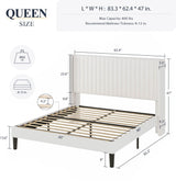 Allewie Queen Size Velvet Bed Frame/Vertical Channel Tufted Wingback Headboard/Upholstered Platform Bed/Strong Wooden Slats/No Box Spring Needed/Easy Assembly/White Allewie