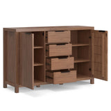 SIMPLIHOME Hollander Buffet - 54 inch Wide Solid Wood 3-Door Sideboard Buffet in Medium Saddle Brown, Contemporary Storage Cabinet for Dining Room or Kitchen with Adjustable Shelves and Metal Handles SIMPLIHOME