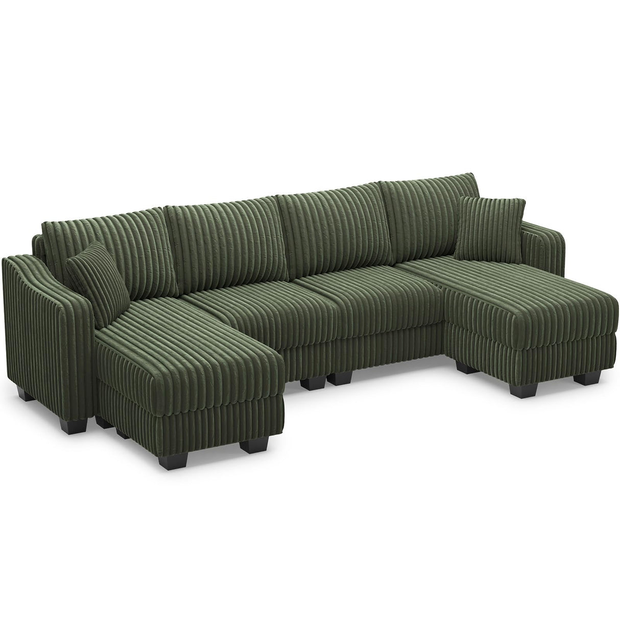 Belffin U Shaped Couch with Reversible Chaises Sectional Couches for Living Room Sectional Couch with Ottomans Corduroy (Green, U Shaped) Belffin