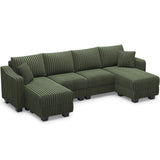 Belffin U Shaped Couch with Reversible Chaises Sectional Couches for Living Room Sectional Couch with Ottomans Corduroy (Green, U Shaped) Belffin
