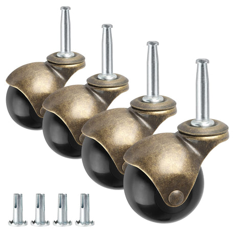 2" Ball Caster Wheels, casters Set of 4 Brass Vintage Antique casters 5/16" x 1 1/2" (8 x 38mm) Wheels Pole with Sleeve for Furniture, Chairs, Cabinets, （casters Set of 4 Heavy Duty） Apllamo
