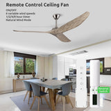 NWIASS 60 Inch Ceiling Fan No Light, Large Outdoor Ceiling Fan without Light with Remote, Premium Grey 3 Blade Solid Wood Ceiling Fan-Brushed Nickel, Modern Quiet DC Ceiling Fan for Patio Exterior NWIASS