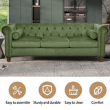 Anwick Chesterfield 3 Seater Sofa, Mid Century Modern Large Sofa with Rolled Arms and Solid Wood Legs, Upholstered Leather Tufted Couch for Living Room, Bedroom, Office, Apartment (Green) Anwick