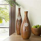 2pcs Carved Floral Tassels with Farmhouse Wood Beads - Multi-Functional Wall Decor Tray Home Decoration (Natural) Musanpou