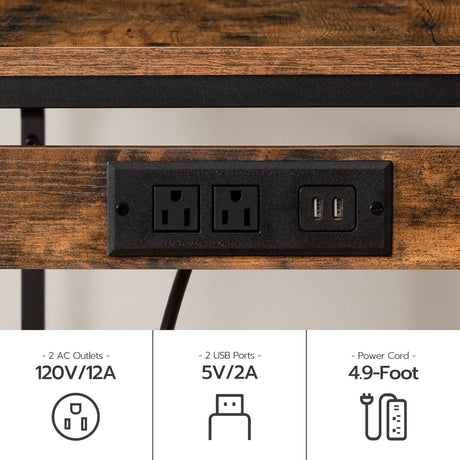 HOOBRO Bar Table and Chairs Set, 47.2" Dining Table Set with Power Outlet, 3-Piece Pub Table Set, Kitchen Bar Height Table with Stools of 2, Space Saving for Living Room, Rustic Brown BF46UBT01 HOOBRO