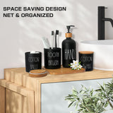 ALPIRIRAL Matte Black Bathroom Accessories Set, 5 Pcs Glass Bathroom Accessory Set with Bamboo Tray, Soap Dispenser and Toothbrush Holder Set, Qtip Holder Set, Farmhouse Boho Bathroom Set Complete ALPIRIRAL