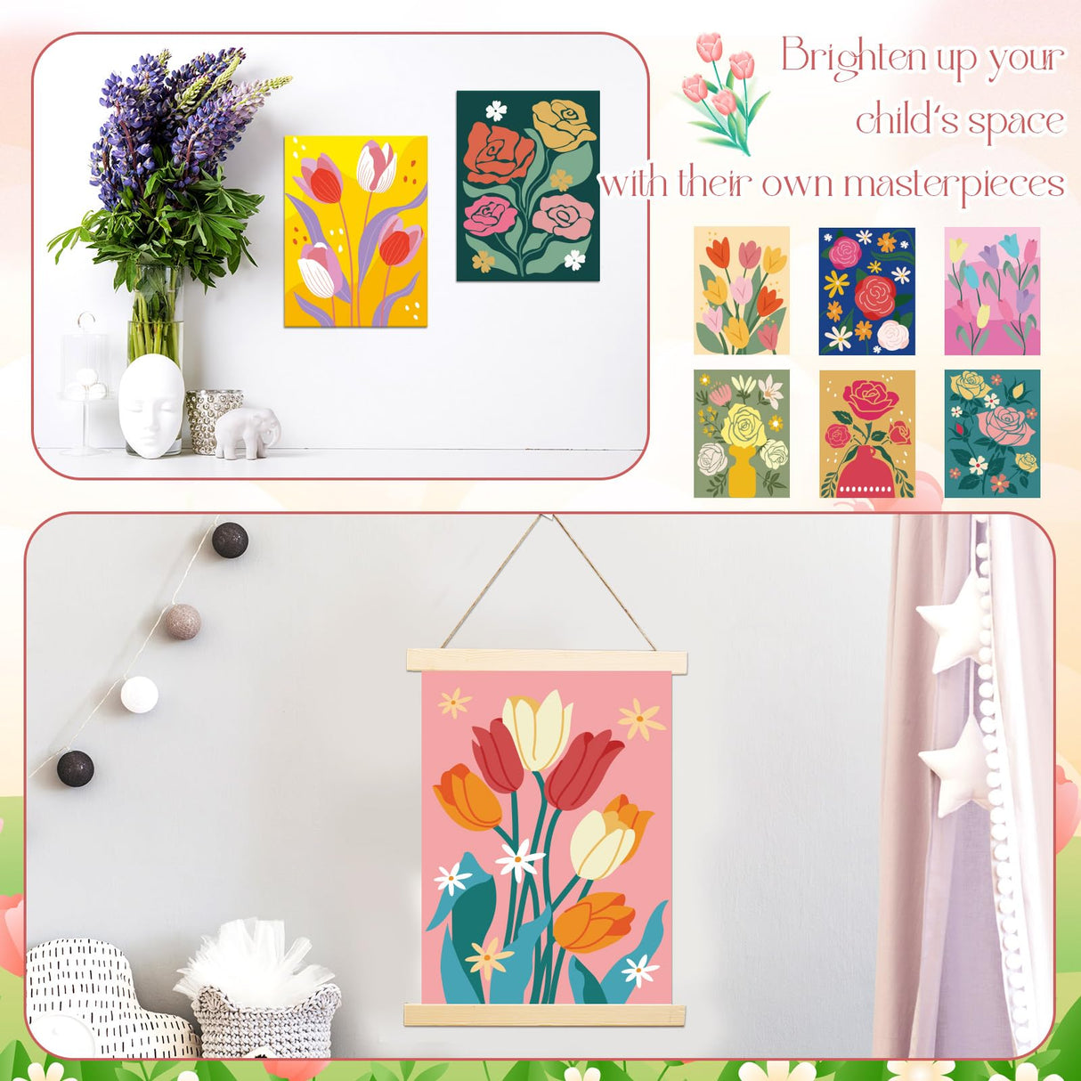Gueevin 10 Pack Paint by Number DIY for Adults Paint by Numbers Acrylic Painting Kits Canvas, Without Frame, Simple Oil Painting for Spring Summer Gift Wall Decor 12 x 16 inch(Bloom Style) Gueevin
