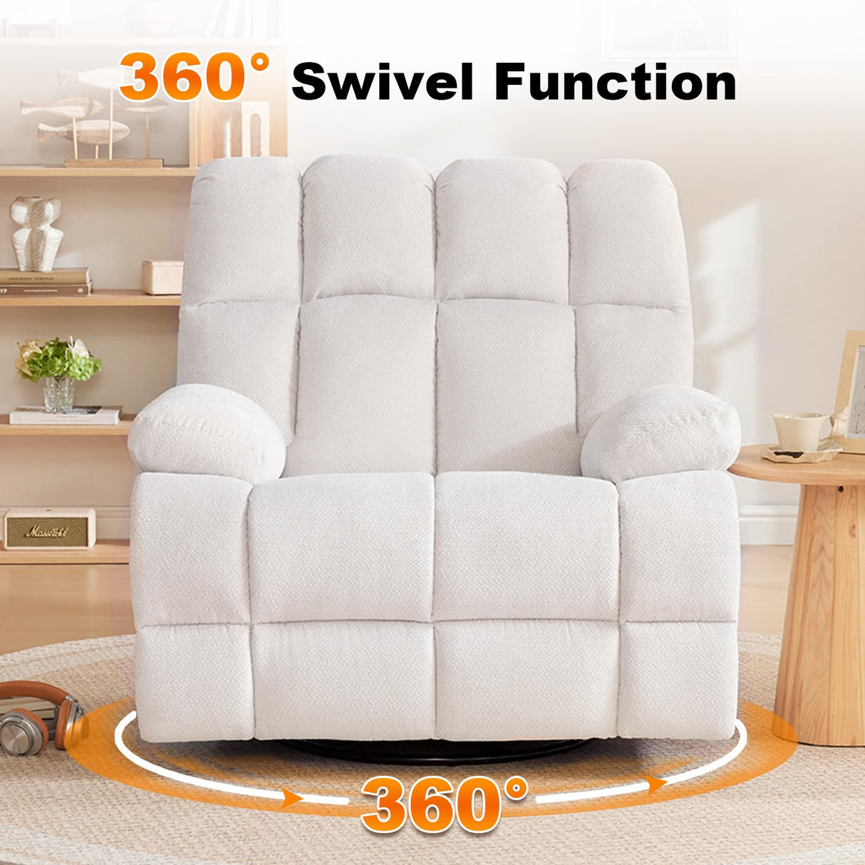 Eiayeebil Oversized Recliner Chair, 360° Swivel Rocker Recliner for Big Man, Extra Wide Manual Recliner, Overstuffed Soft Glider Rocking Sofa Chair for Living Room(Beige) Eiayeebil