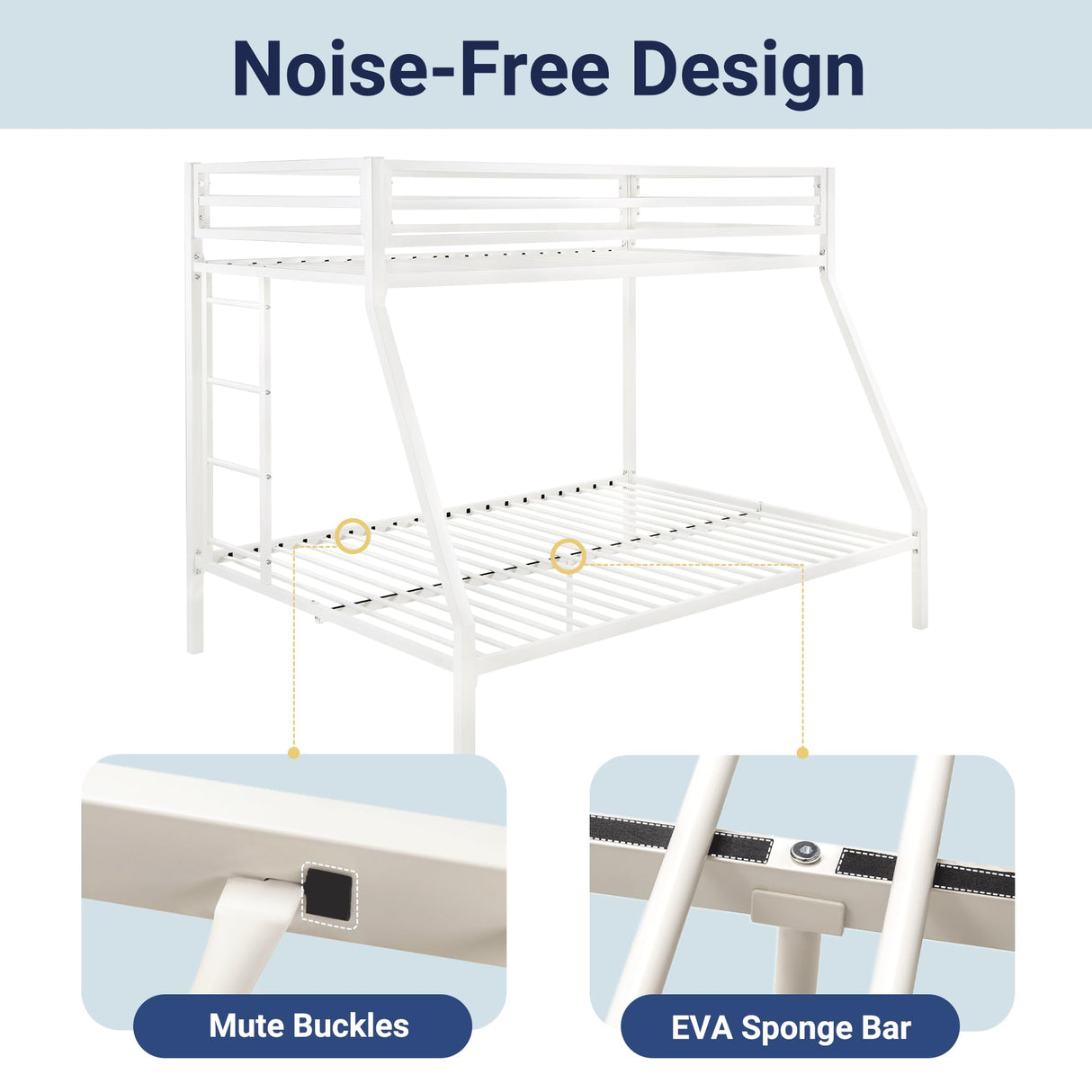Allewie Metal Bunk Bed Twin Over Full Size for Junior & Adults with Ladder and Heavy Duty Guardrail, Small Space Saving Design for Bedroom Kid Room and Dorm, White Allewie
