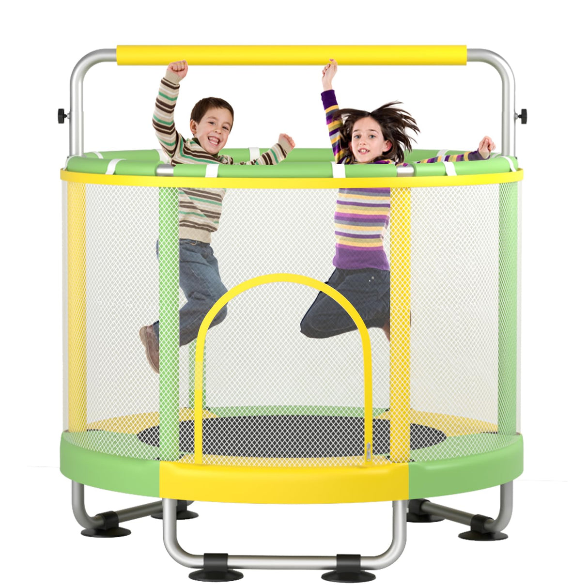 ZCMHAXJ 55" Trampoline for Kids with Enclosure, 440lbs Capacity Indoor & Outdoor Toddler Trampoline with Adjustable Gymnastics Bar & Toys, for Boys & Girls ZCMHAXJ