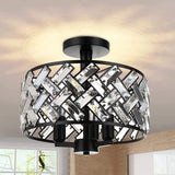 Frideko Home Semi Flush Mount 3-Light Crystal Ceiling Light - Black Kitchen, Bedroom, Hallway, Living Room, Dining Room Light Fixture FRIDEKO HOME